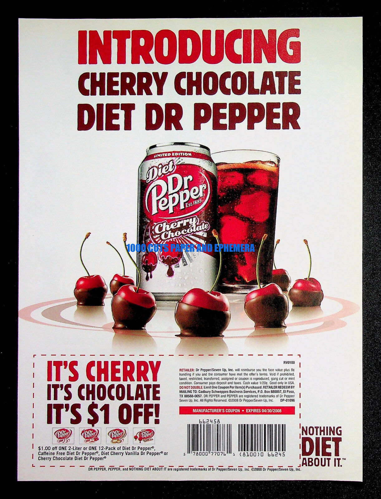 Diet Dr. Pepper Cherry Chocolate Soda 2008 Trade Print Magazine Ad Poster ADVERT