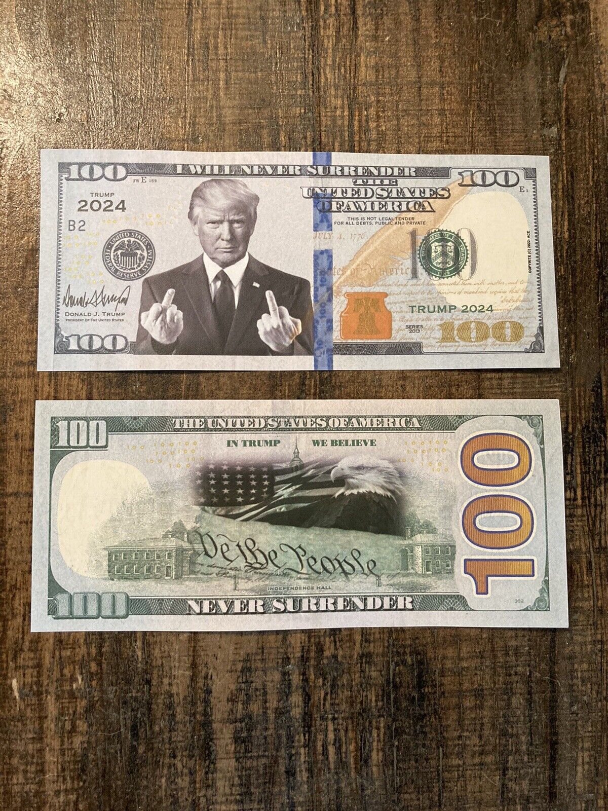 Pair of $100 Donald Trump Novelty Bills