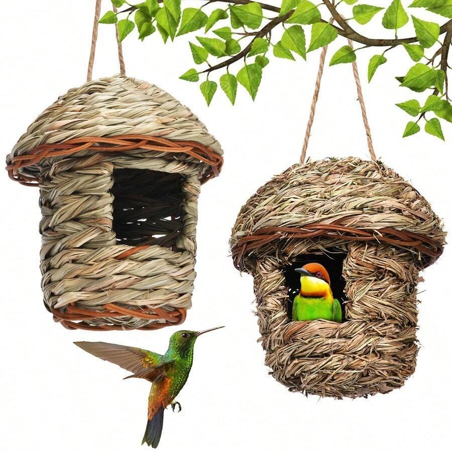 1pc Creative Handmade Woven Bird Nest, Garden Decoration, Rustic Birdhouse