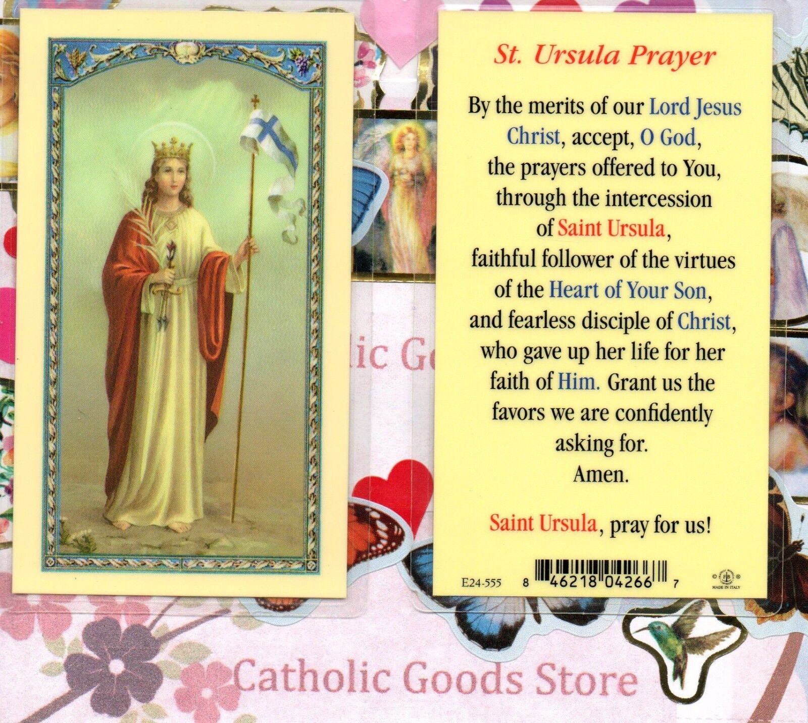 Saint Ursula with Prayer to St. Ursula - Laminated  Holy Card E24-555