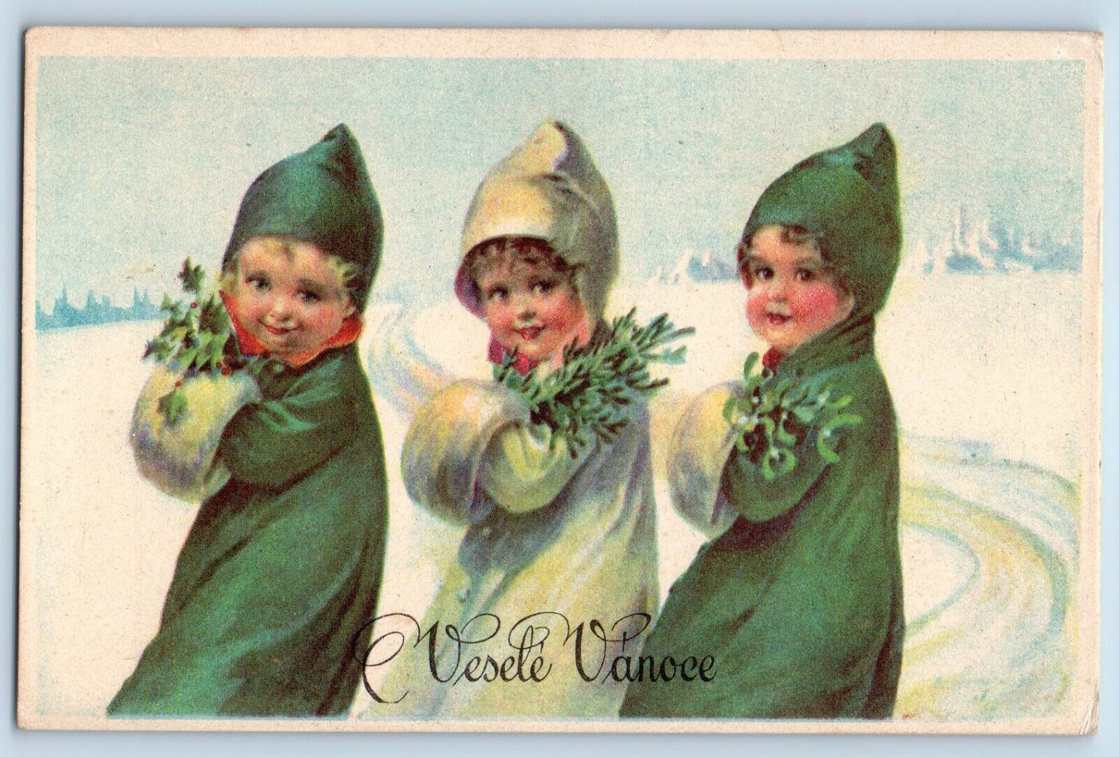 Czech Republic Postcard Christmas Cute Childrens Handwarmer Berries Winter