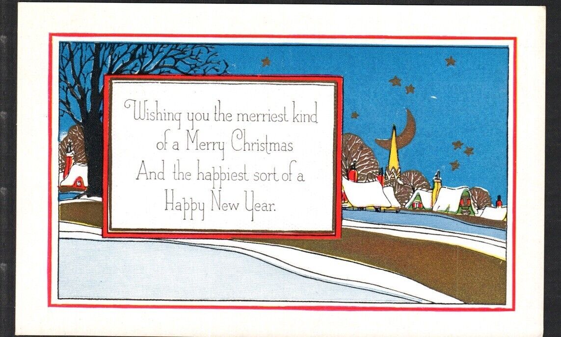 Postcard DB Embossed Merry Christmas Happy New Year Snowy Village Unposted