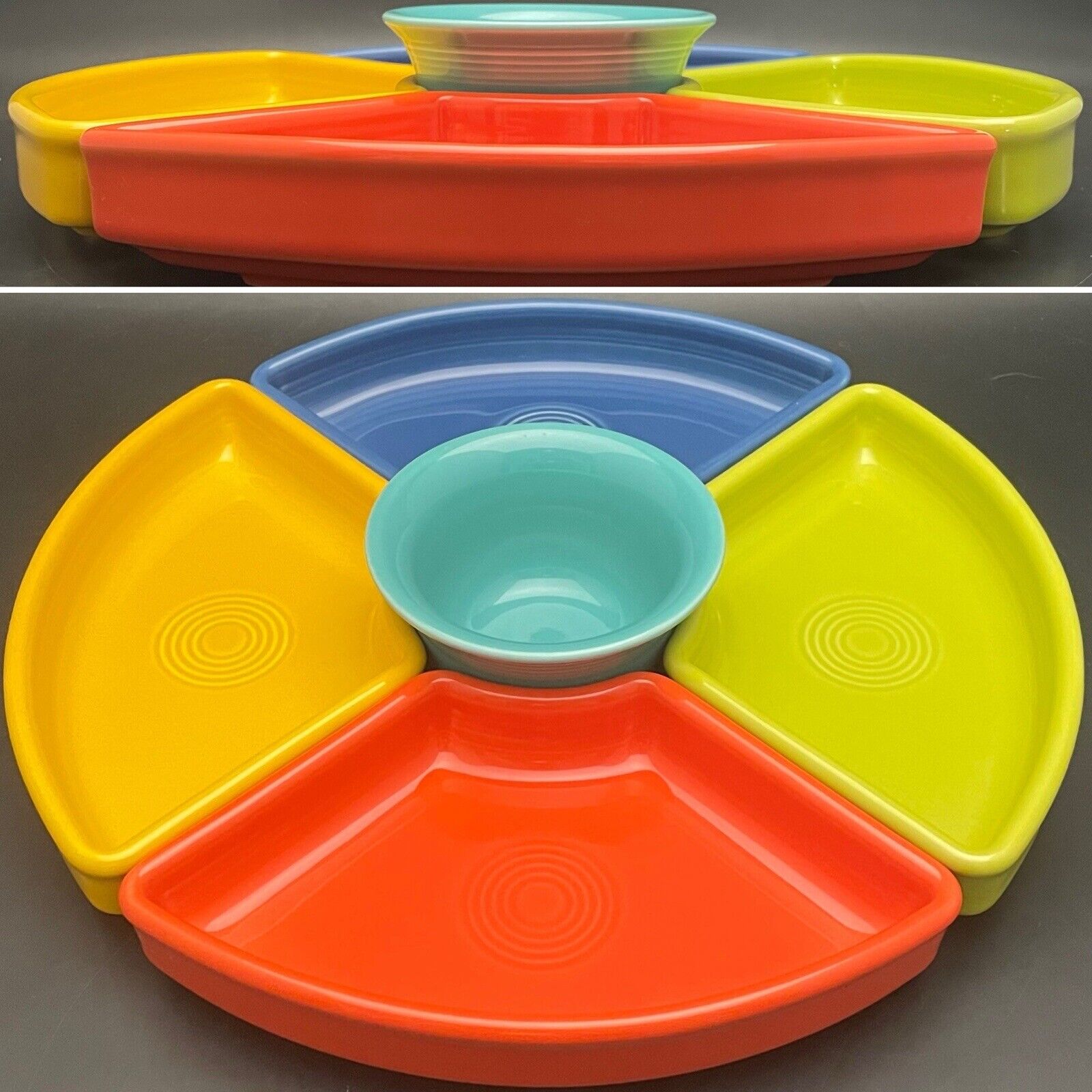 Fiesta HLC Bright Colors 5 Piece Relish Snack Set c1980s Made in USA 12.5
