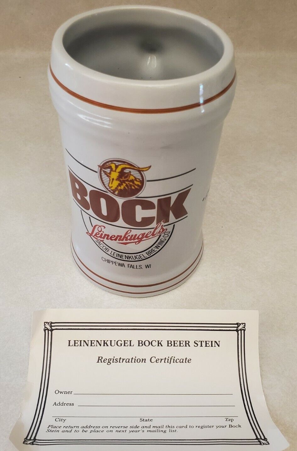 Leinenkugel's Brewing Co. Bock Collectible Beer Mug 1990 Limited Edition