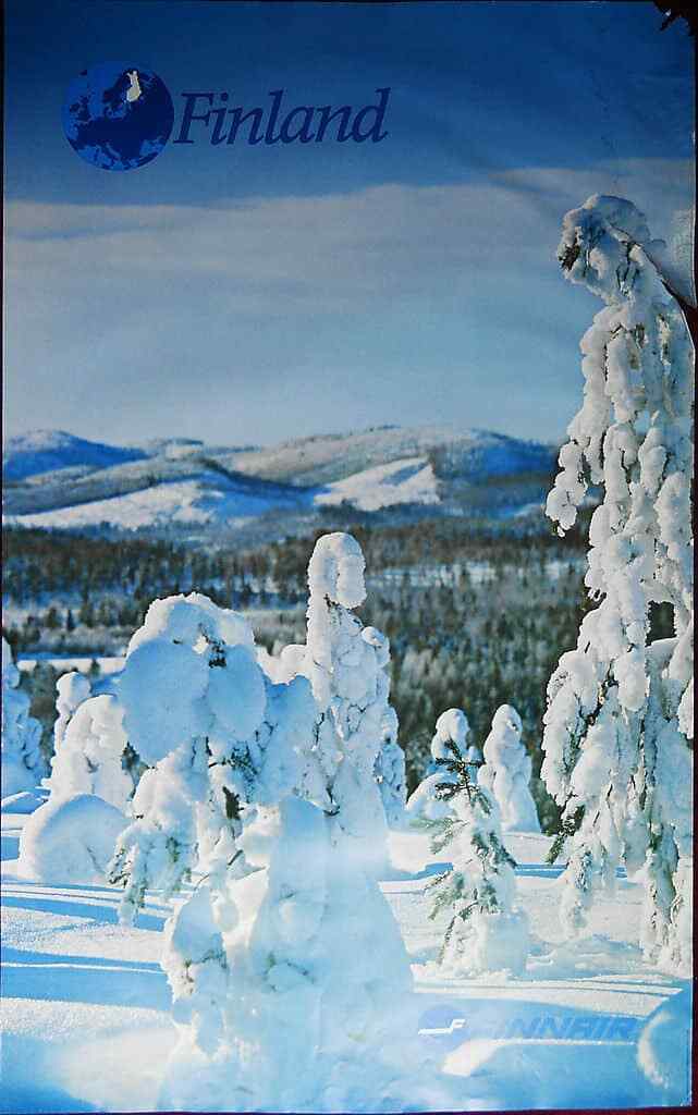 Original Poster Finland Finnair Airline Winter Snow Mountain 1981 Scandinavia