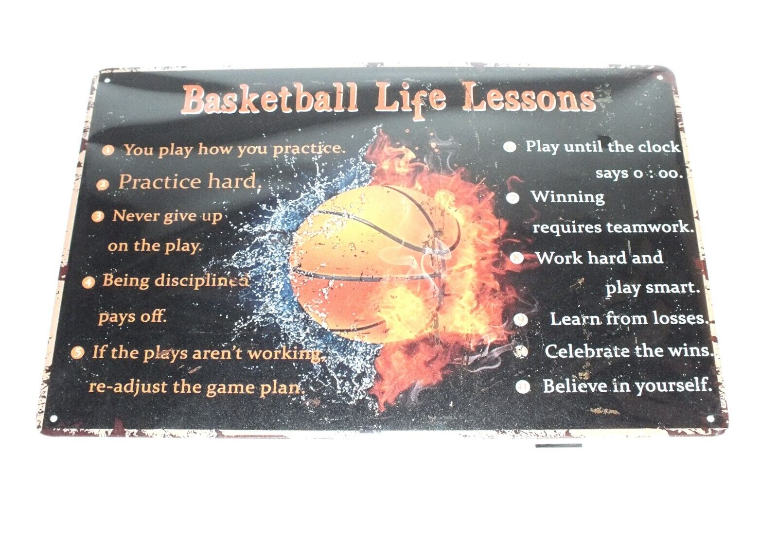 Basketball Life Lessons Sign Metal Tin Wall Art Sport Athletic Inspirational H