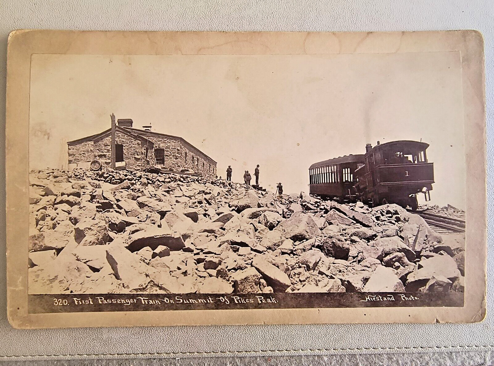 Cabinet Card Manitou & Pikes Peak Railway Cars w/passengers 1890s depot station