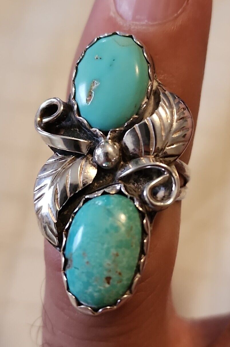 antique Navajo Sterling Silver Turquoise Ring Size 6