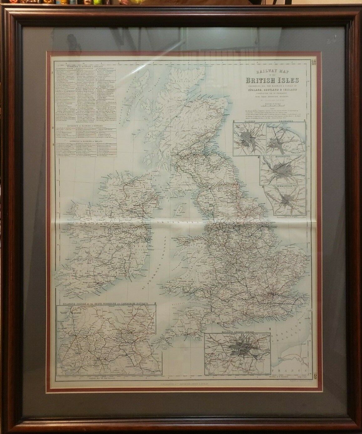 Vintage 19th Century British Isles Railway Map Framed and Matted 17\