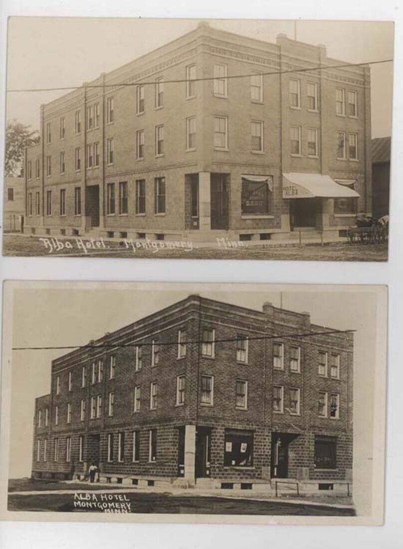 2 1910-20 Montgomery Minnesota Alba Hotel Real Photo Postcards RPPC 