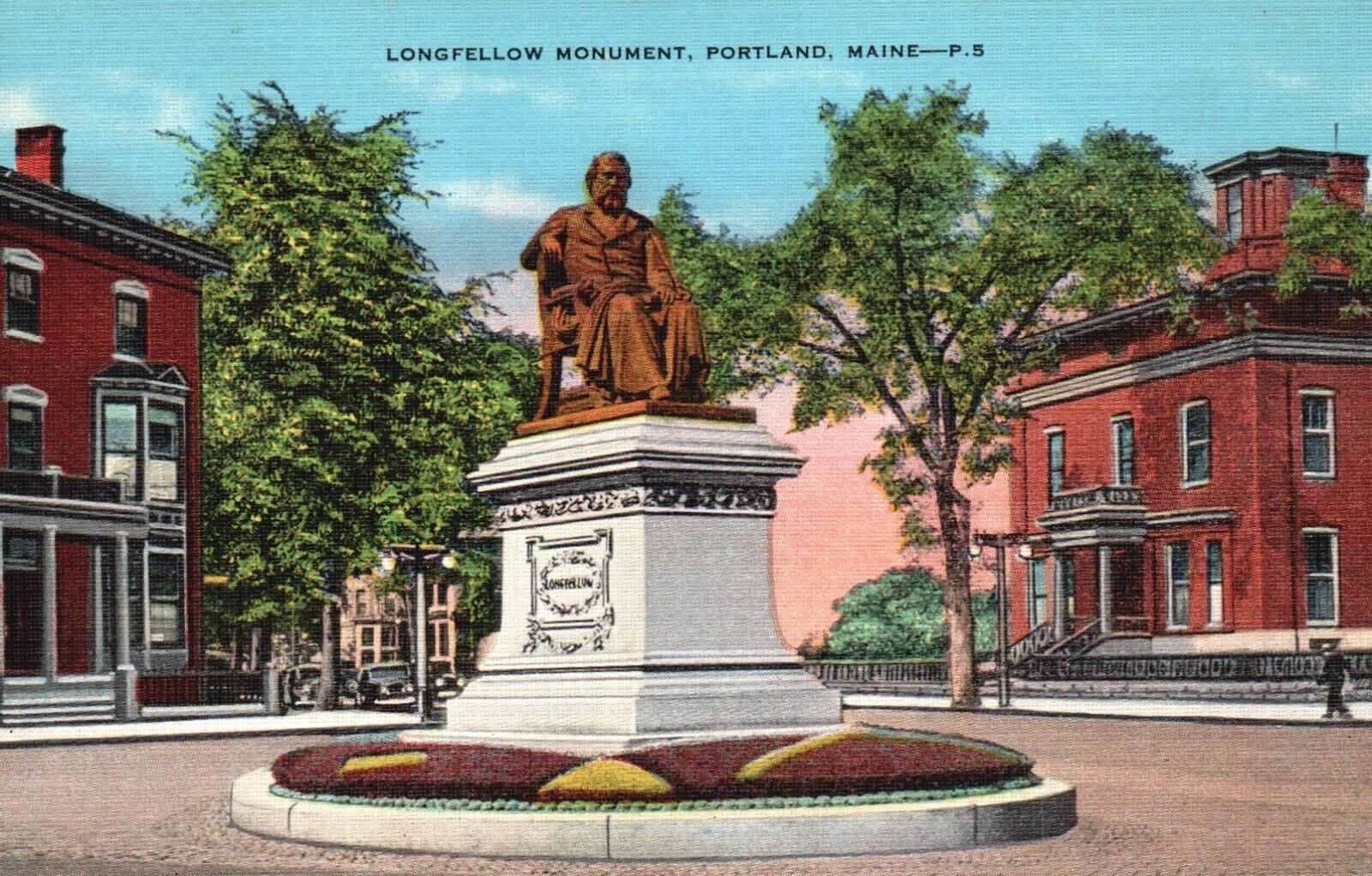 Portland, Maine, ME, Longfellow Monument, Unused Linen Vintage Postcard a8275
