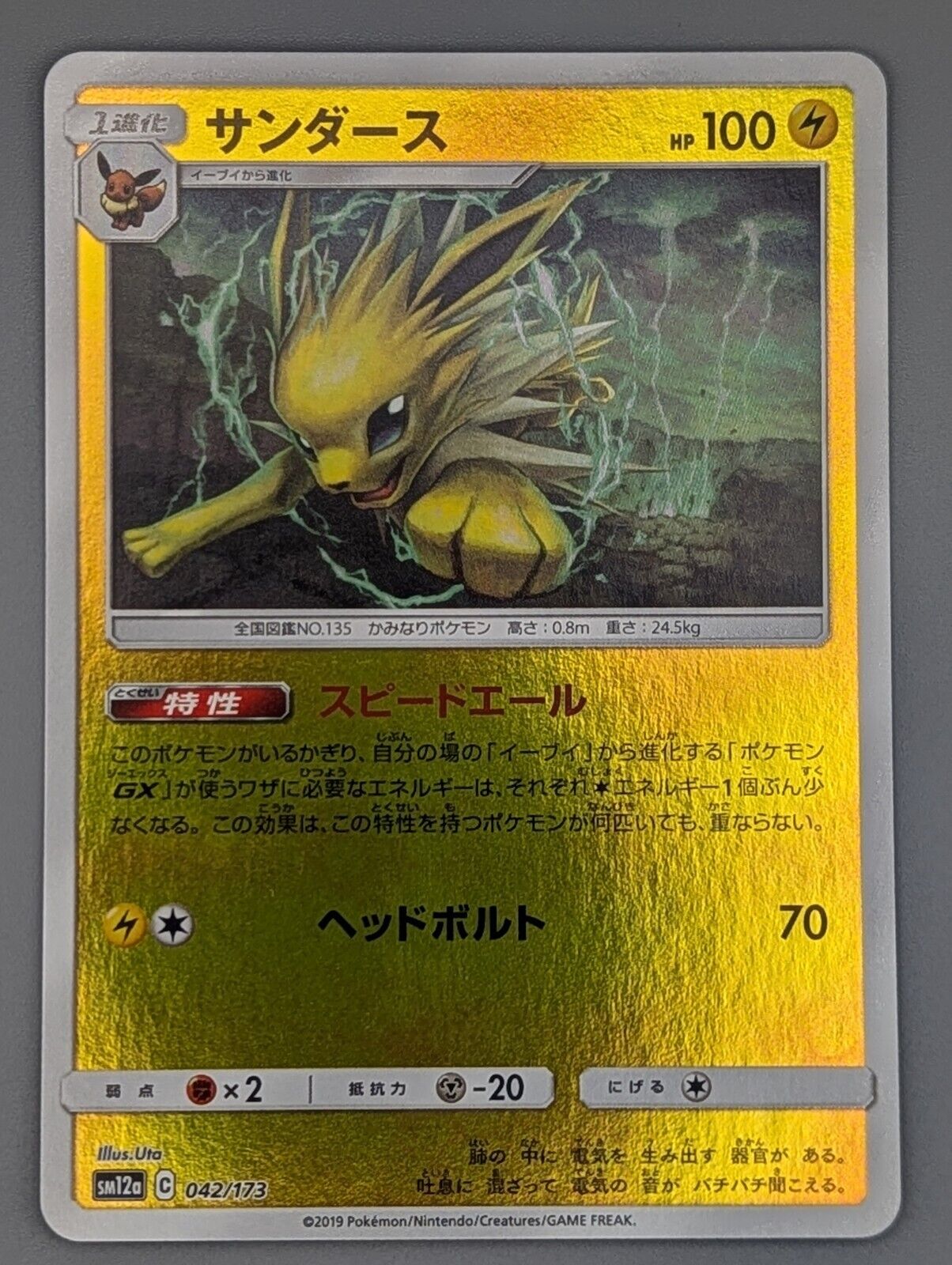 Jolteon 042/173 SM12a 2019 Tag All Stars Reverse Holo Japanese Pokemon Card