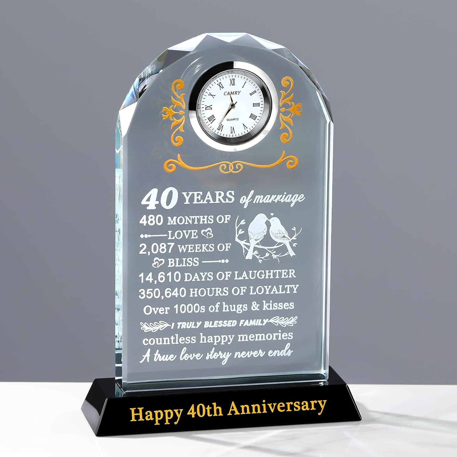 40Th Wedding Anniversary Glass Quartz Clock Gifts for Couple Parents, 40 Years