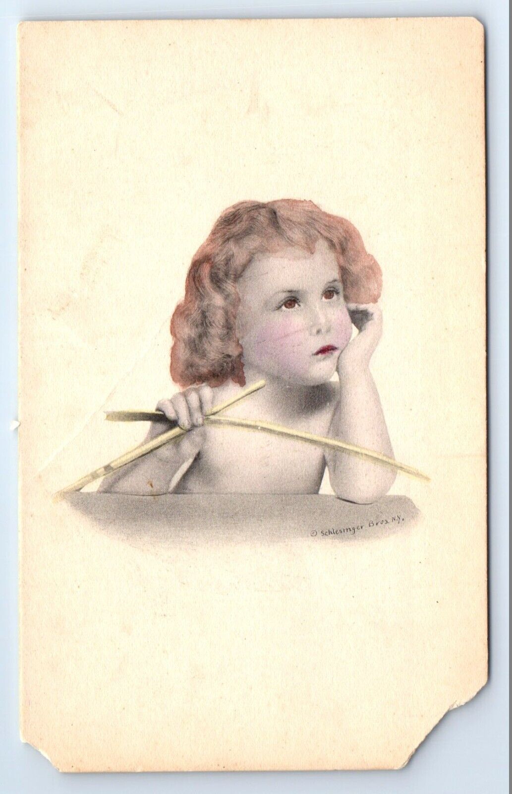 Young Child Portrait Colorized Postcard c.1910 Schlesinger New York NY Damaged