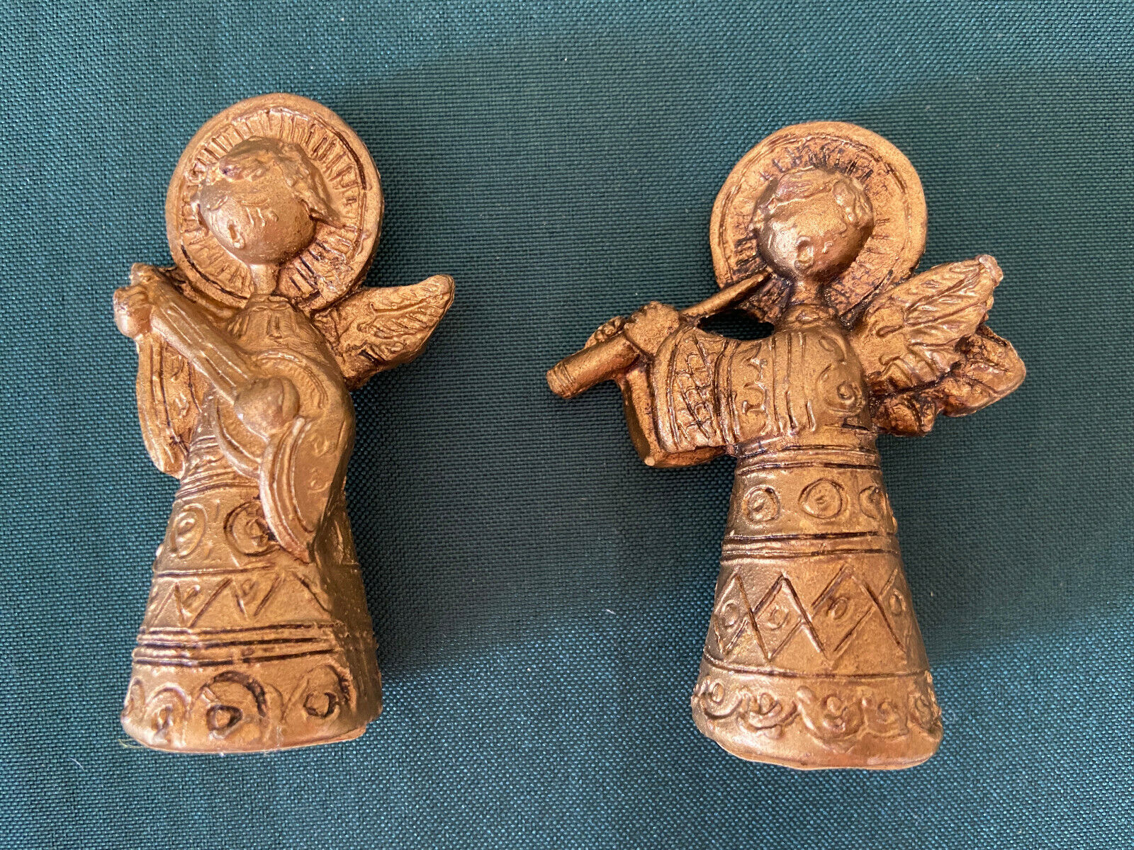 2 Gold Angels Nativity or Christmas Ornaments Musicians Made in Italy Vtg Halos