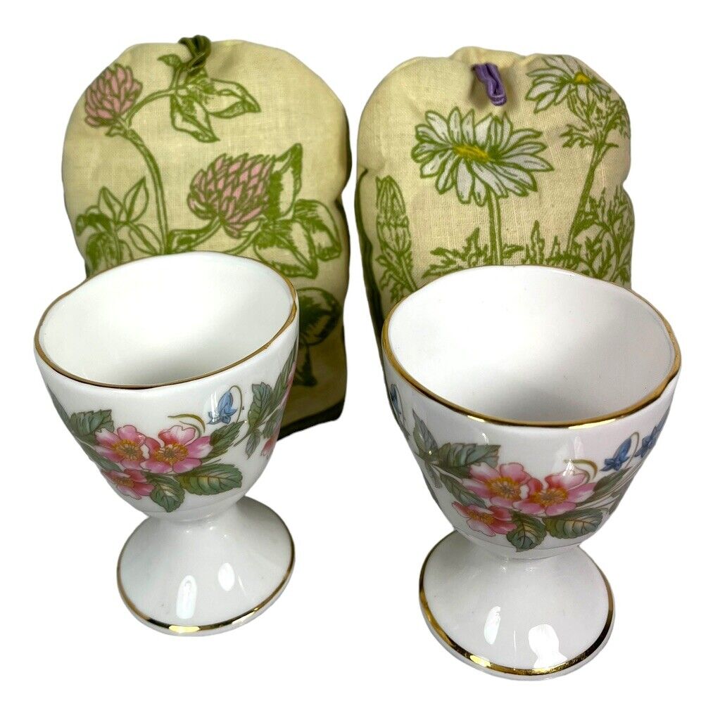 Paragon Country Lane Honeysuckle Floral 2 Egg Cups With Warmers England