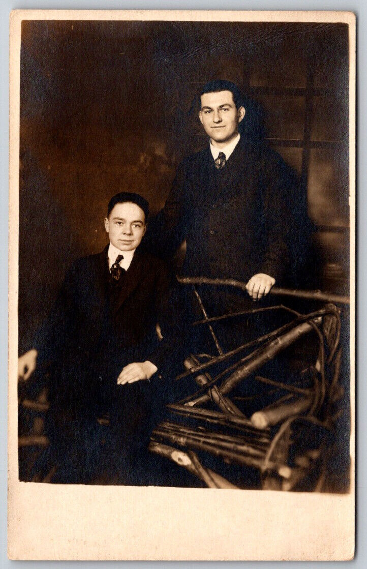2 Men in Suits Pictured Real Photo Postcard RPPC
