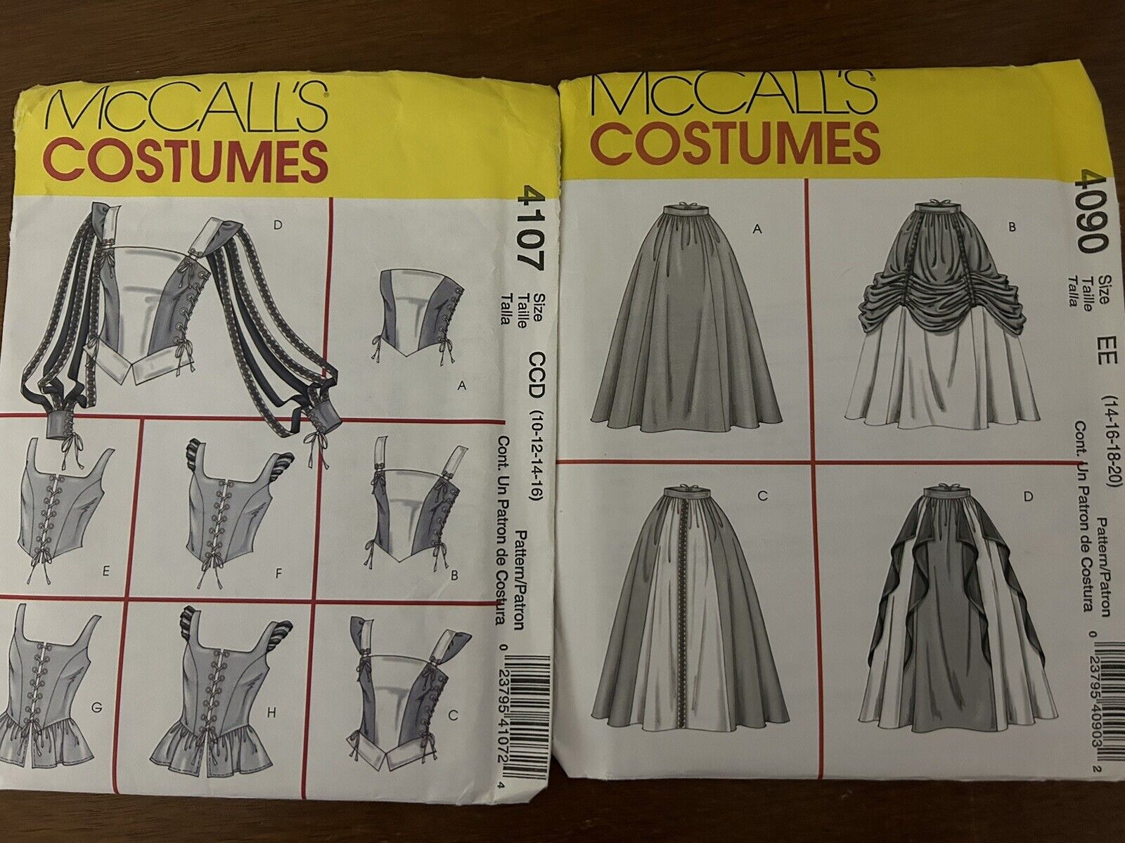 Lot Of 2 McCall’s Costume Patterns 4107 & 4090 Renaissance-Cosplay-Corsets