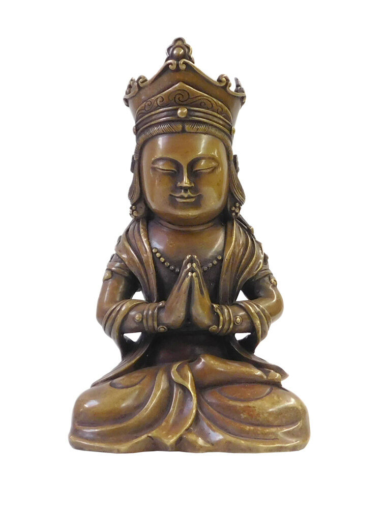 Chinese Fine Bronze Metal Sitting Kwan Yin Buddha Statue cs1606