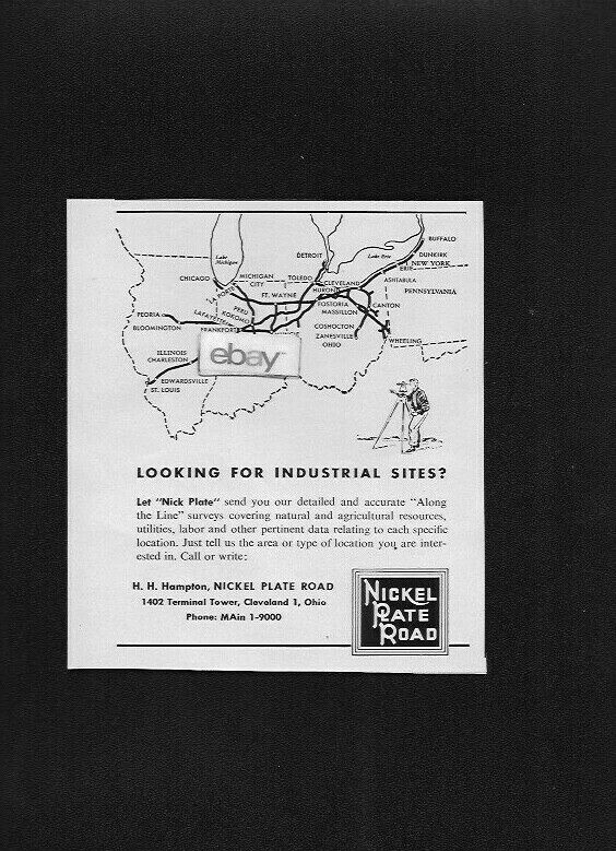 NICKEL PLATE ROAD RAILROAD CLEVELAND 1955 LOOKING FOR INDUSTRIAL SITES ? AD