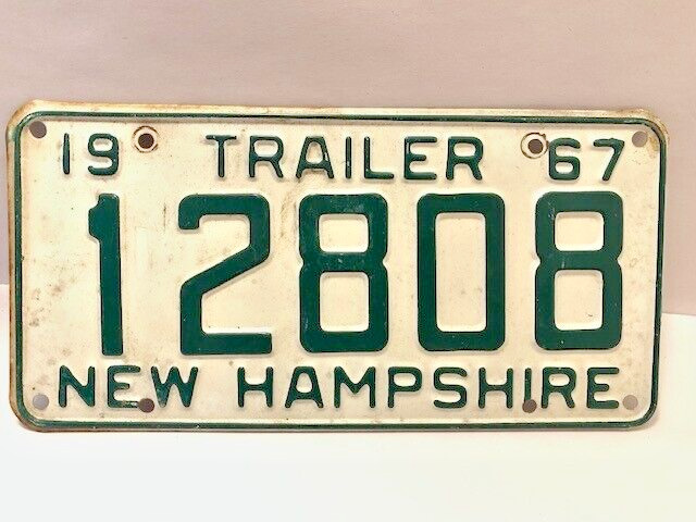 1967 New Hampshire License Plate TRAILER  12808 VTG Cottage Fathers Day Gift Mom