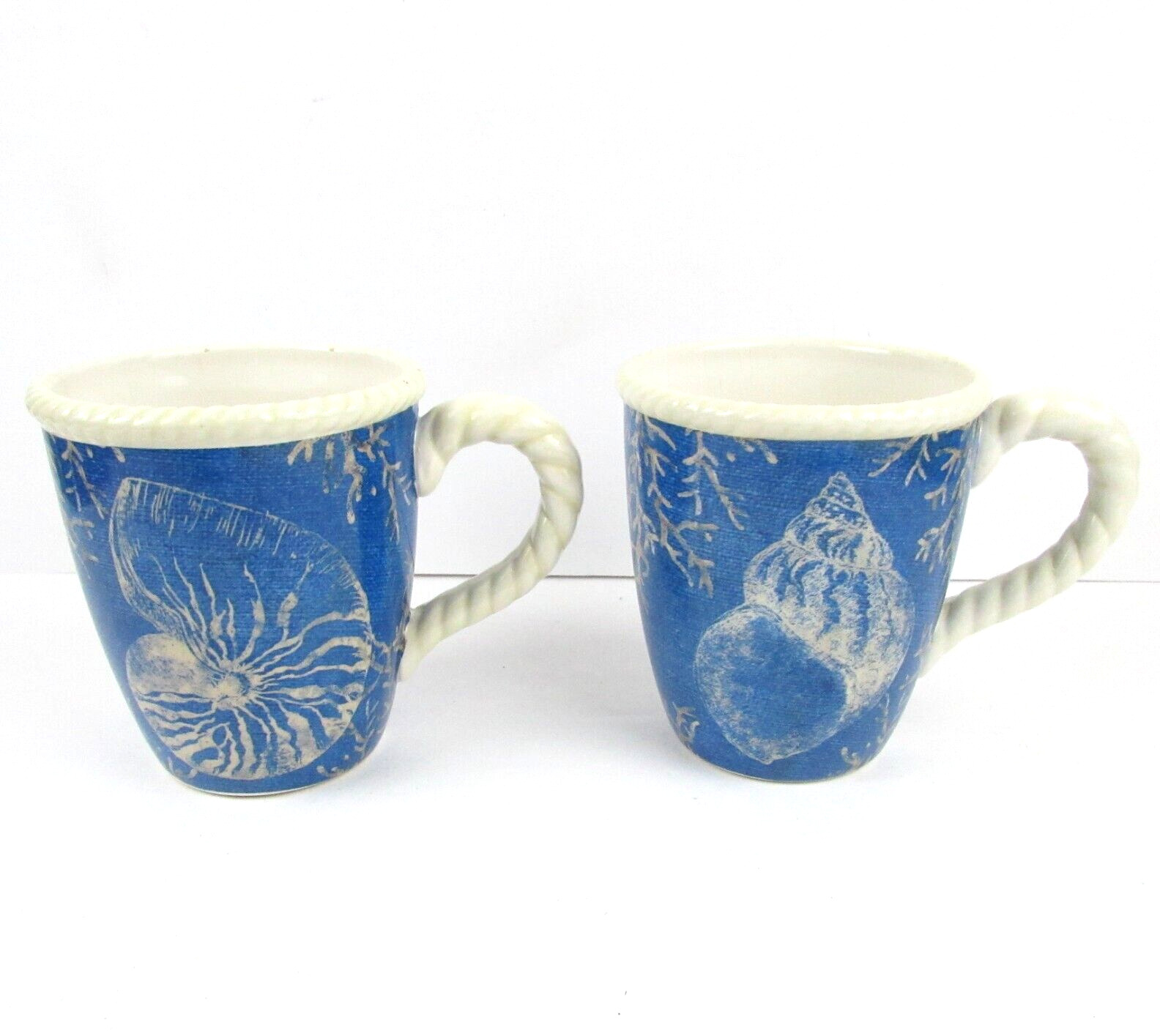 Susan Winget Mugs Beach Shells Blue Set of 2 Certified International Decorative
