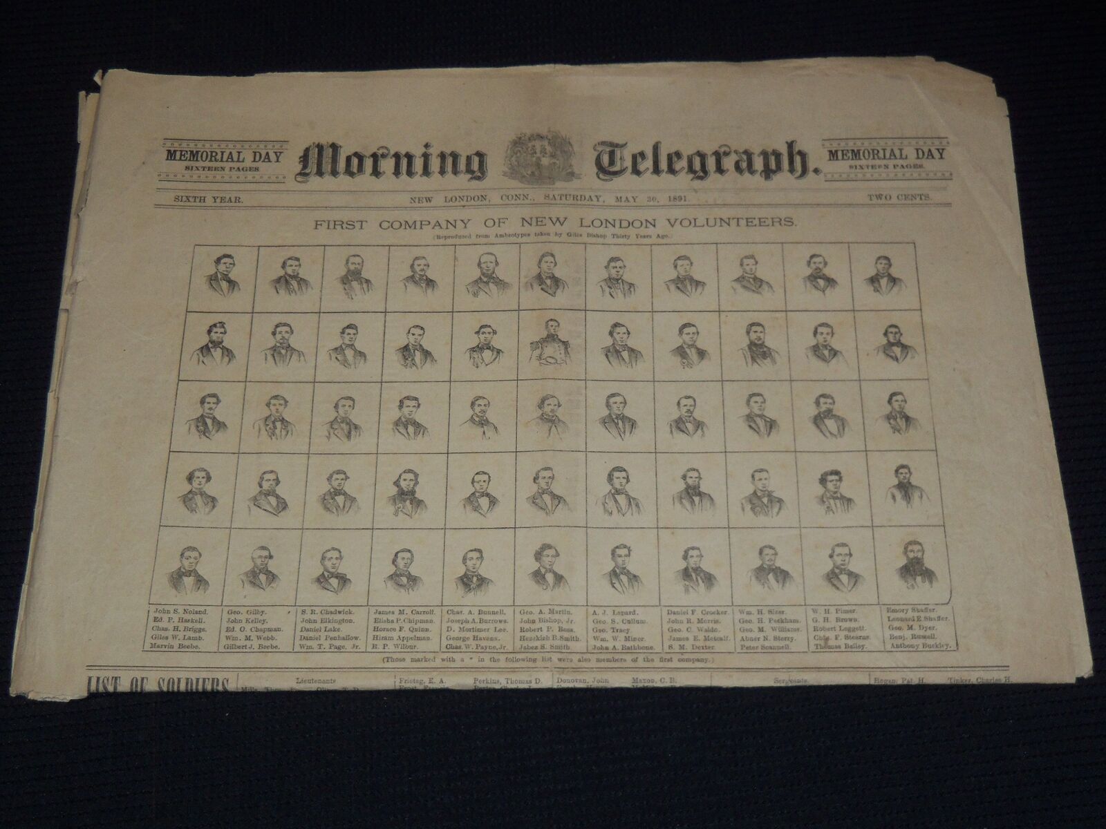 1891 MAY 30 MORNING TELEGRAPH NEWSPAPER - CIVIL WAR VOLUNTEERS - NP 2151Y
