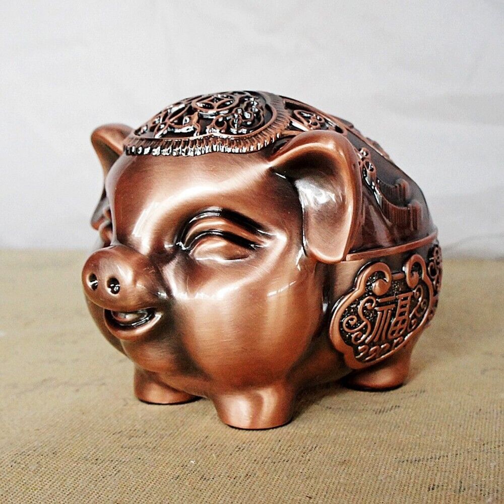 Pig Shape Tobacco Cigarette Ash Tray Windproof Metal Ashtray with Lid Home Deocr