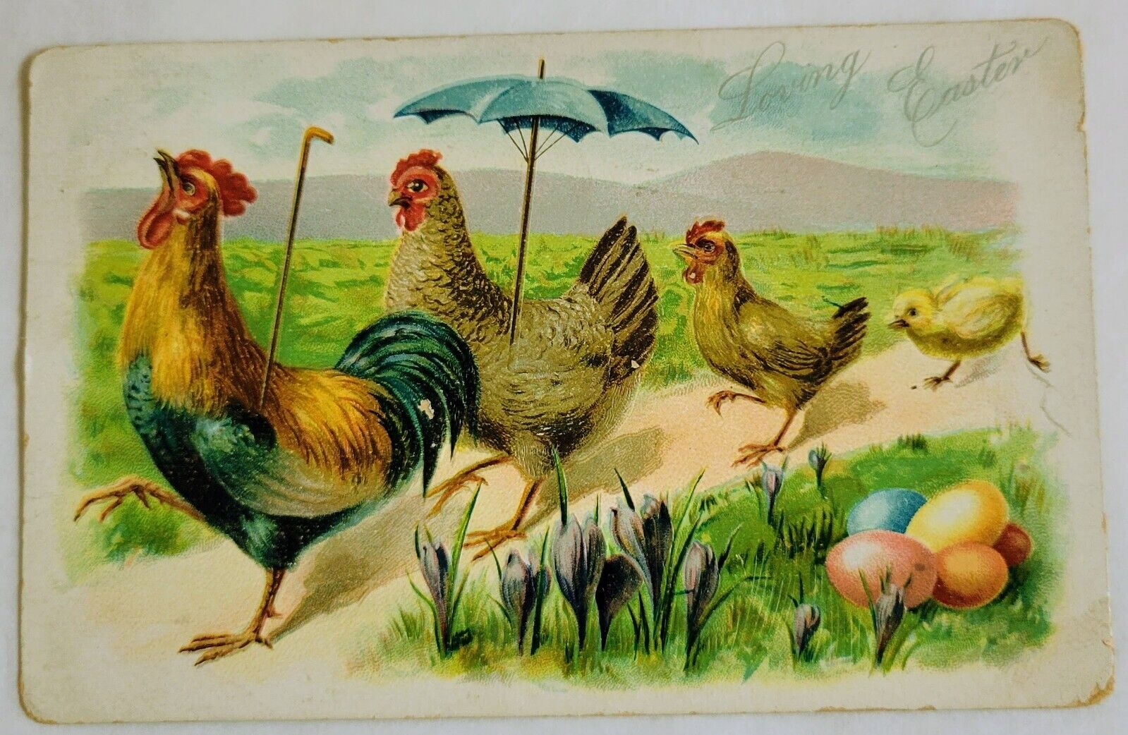 Easter Chickens with Umbrella Easter Eggs 1908 Tucks Postcard
