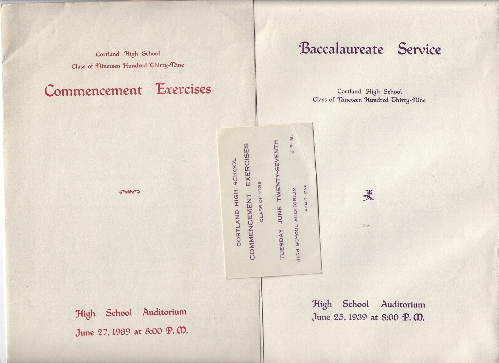 Cortland High School NY 1939 Commencement Baccalaureate Program Class Roll