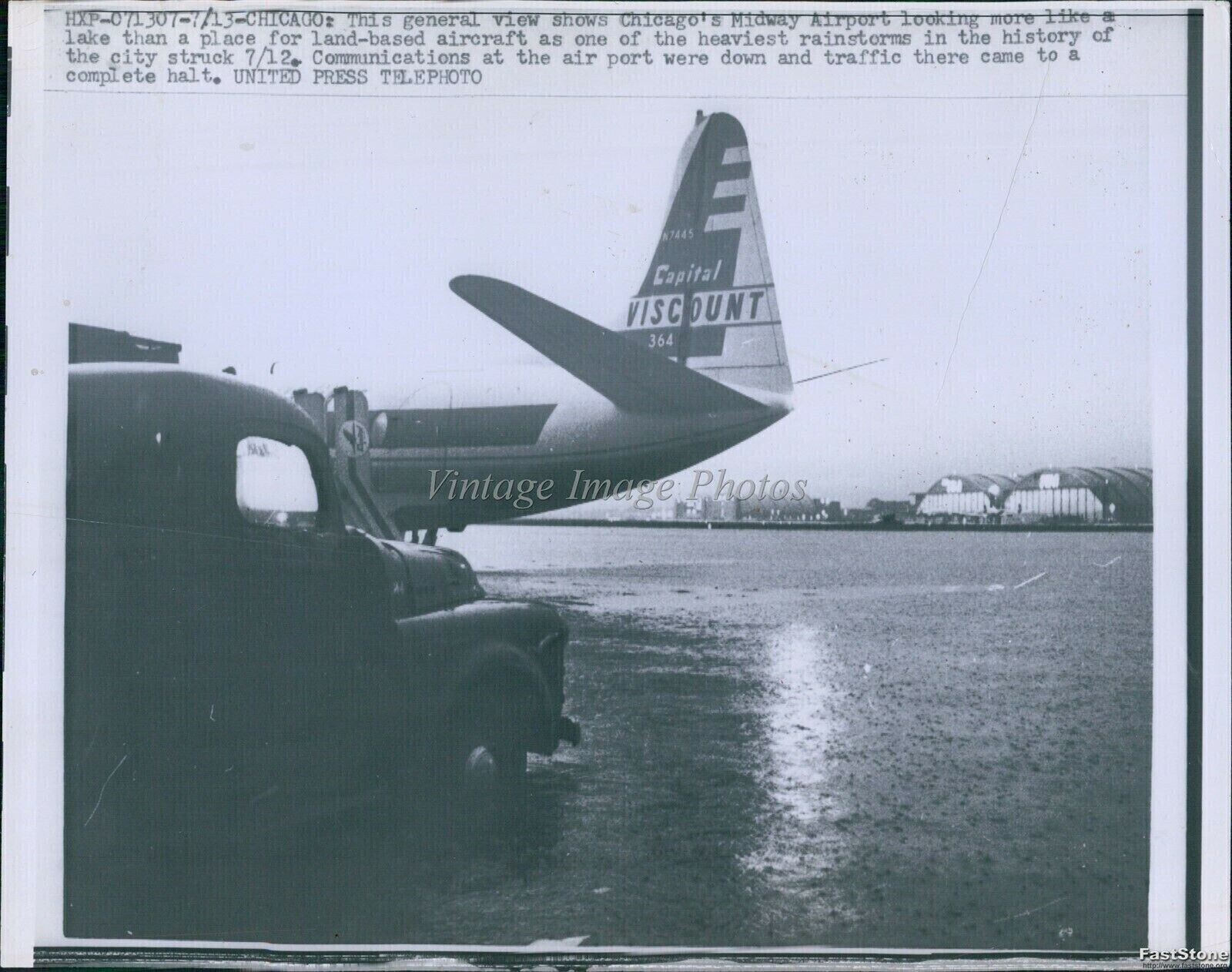 1957 Chicago\'S Midway Airport Plane Heavy Rainstorm Planes Wirephoto 7X9