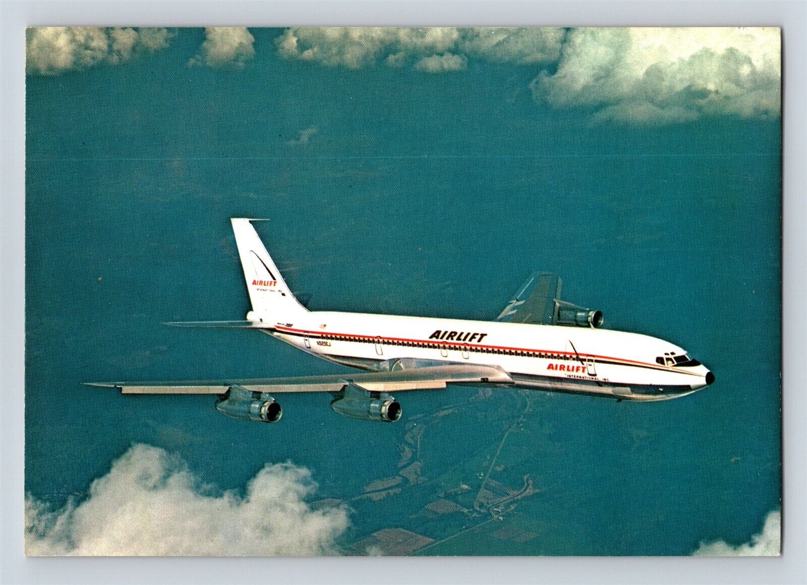 Aviation Airplane Postcard Airlift International Airlines Boeing 707 335C D3