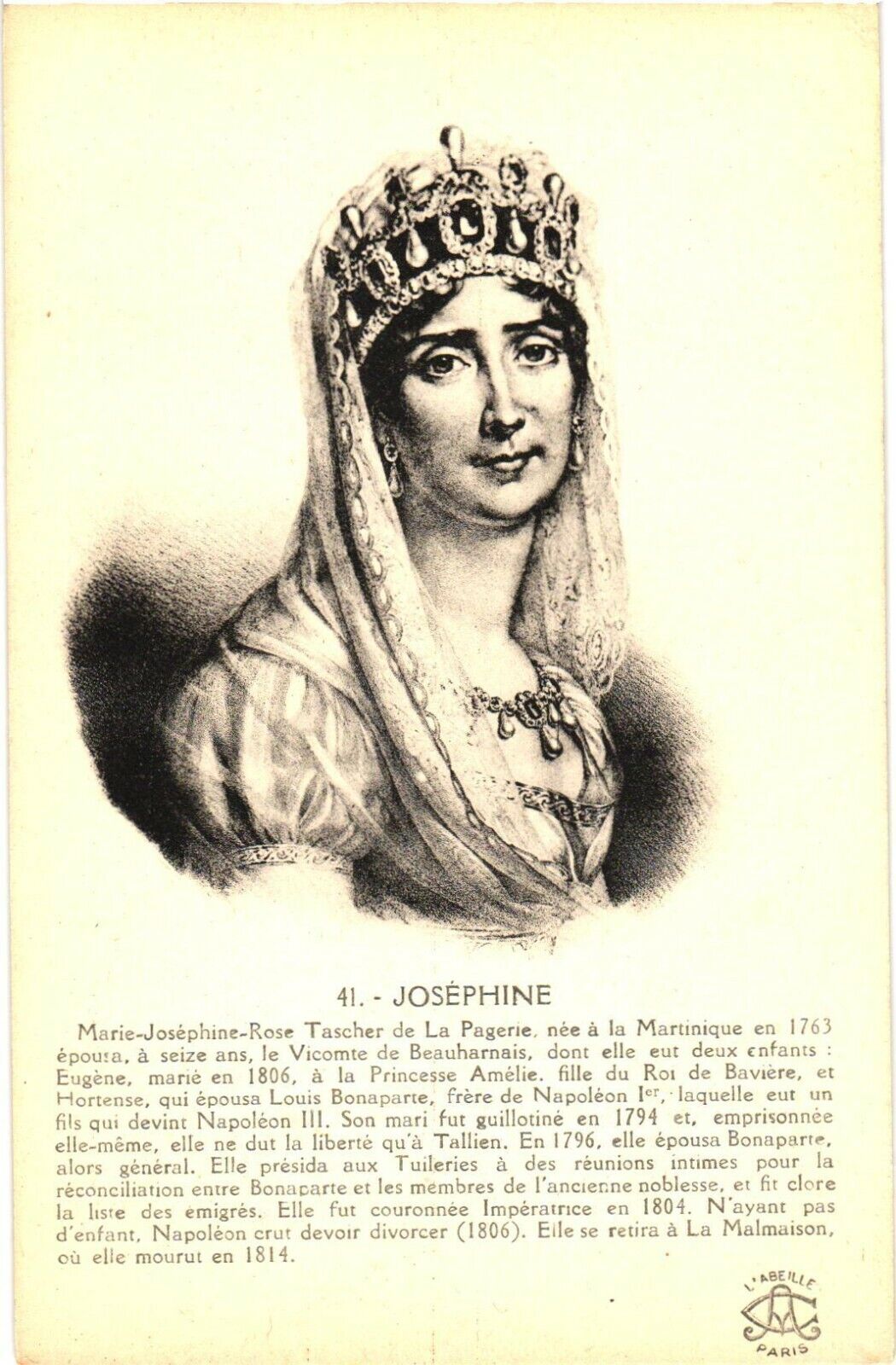 Empress Joséphine, Wife of Emperor Napoleon I, Empress of France Postcard