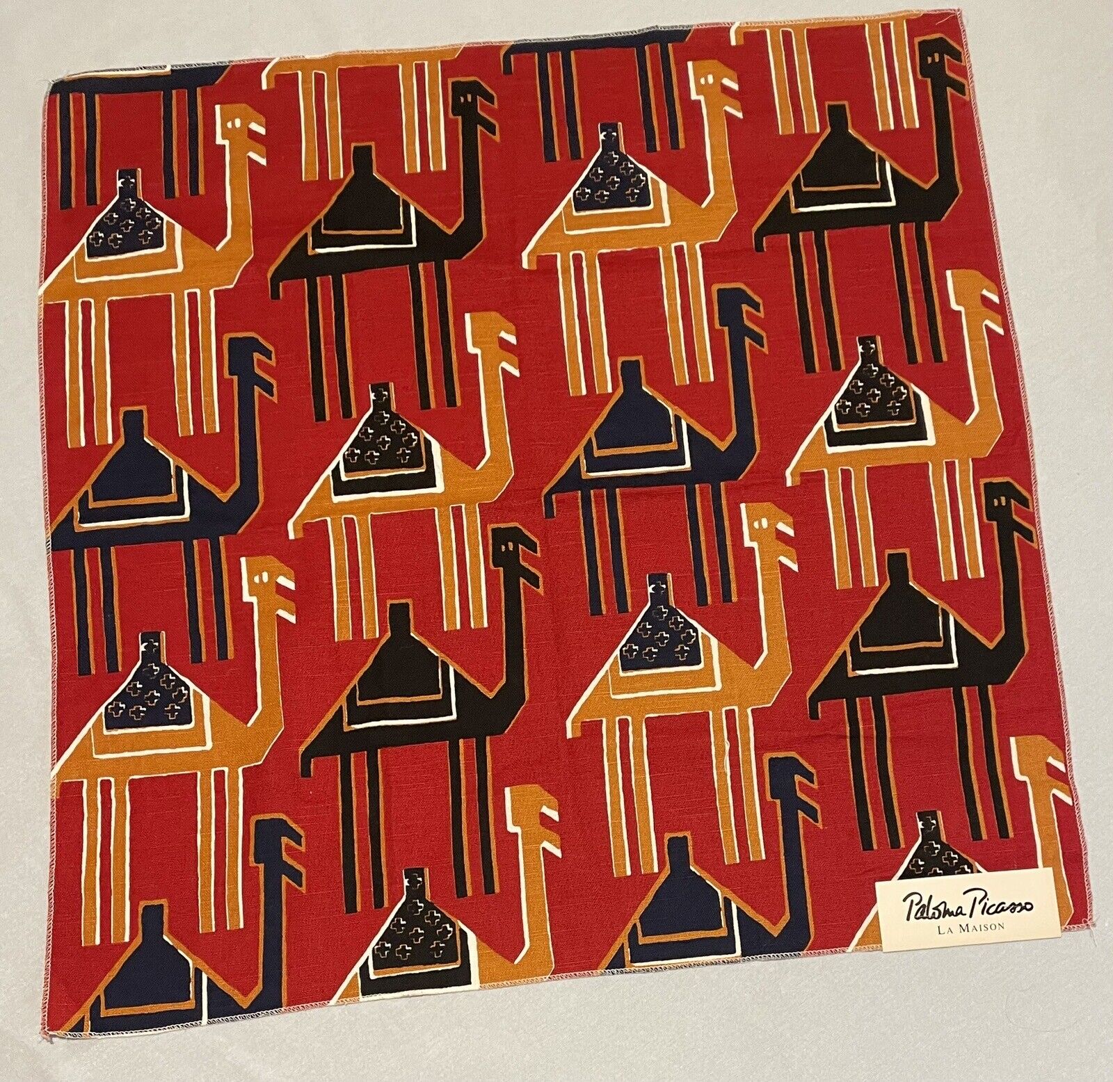 Paloma Picasso Fabric Swatch Dromedary Red Camels MCM Style 26” Square Cotton