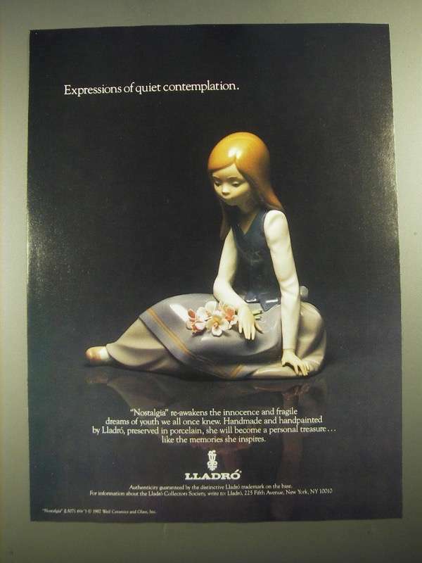 1987 Lladro Nostalgia Porcelain Sculpture Ad - Quiet Contemplation