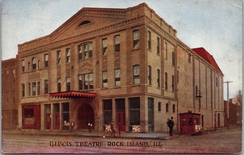 1916 Rock Island, Illinois Postcard ILLINOIS THEATRE Building / Street View