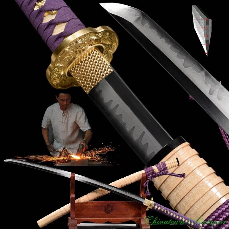 Handmade Shihozume Blade Clay Tempered Japanese Sword Samurai Katana Sharp #1222