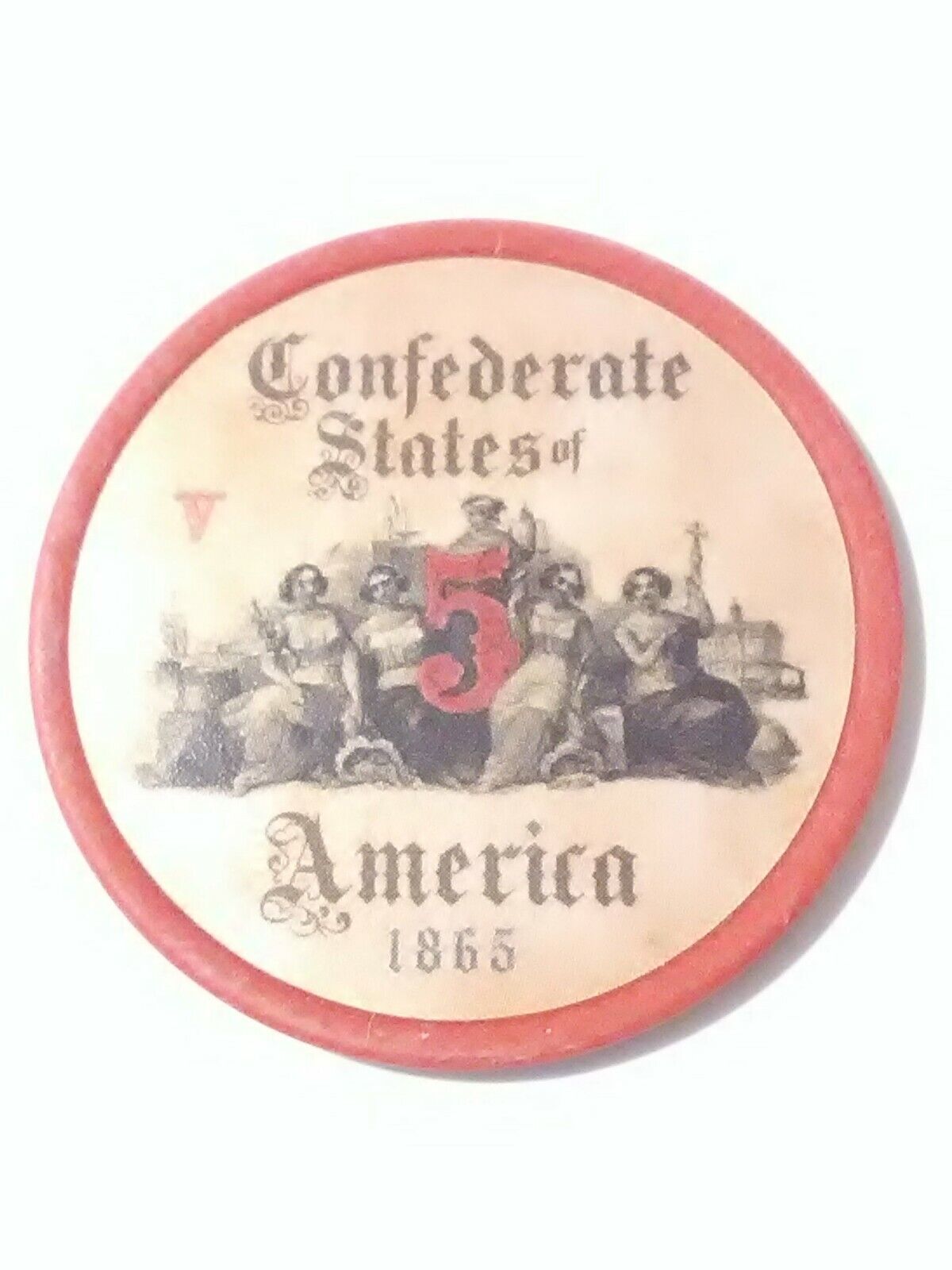 CONFEDERATE STATES OF AMERICA $5.00 WOMEN LOGO POKER CHIP GREAT FOR COLLECTION