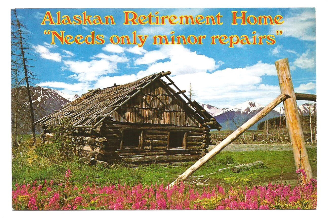 AK Postcard Alaska Trappers Cabin Humor