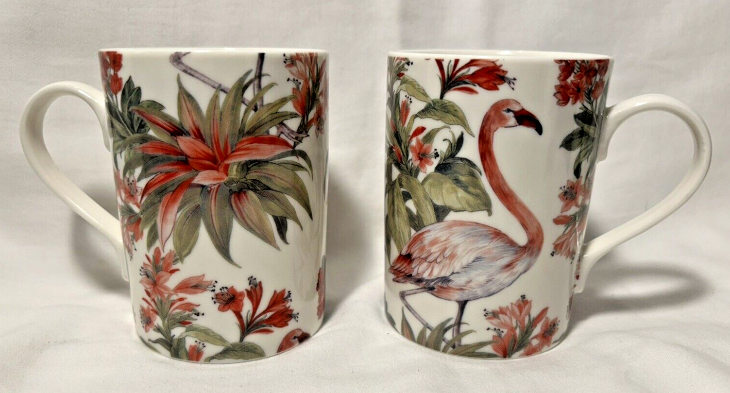 Kent Pottery Porcelain Tea Cup Coffee Mug Pink Red Tropical Flamingo - Lot of 2
