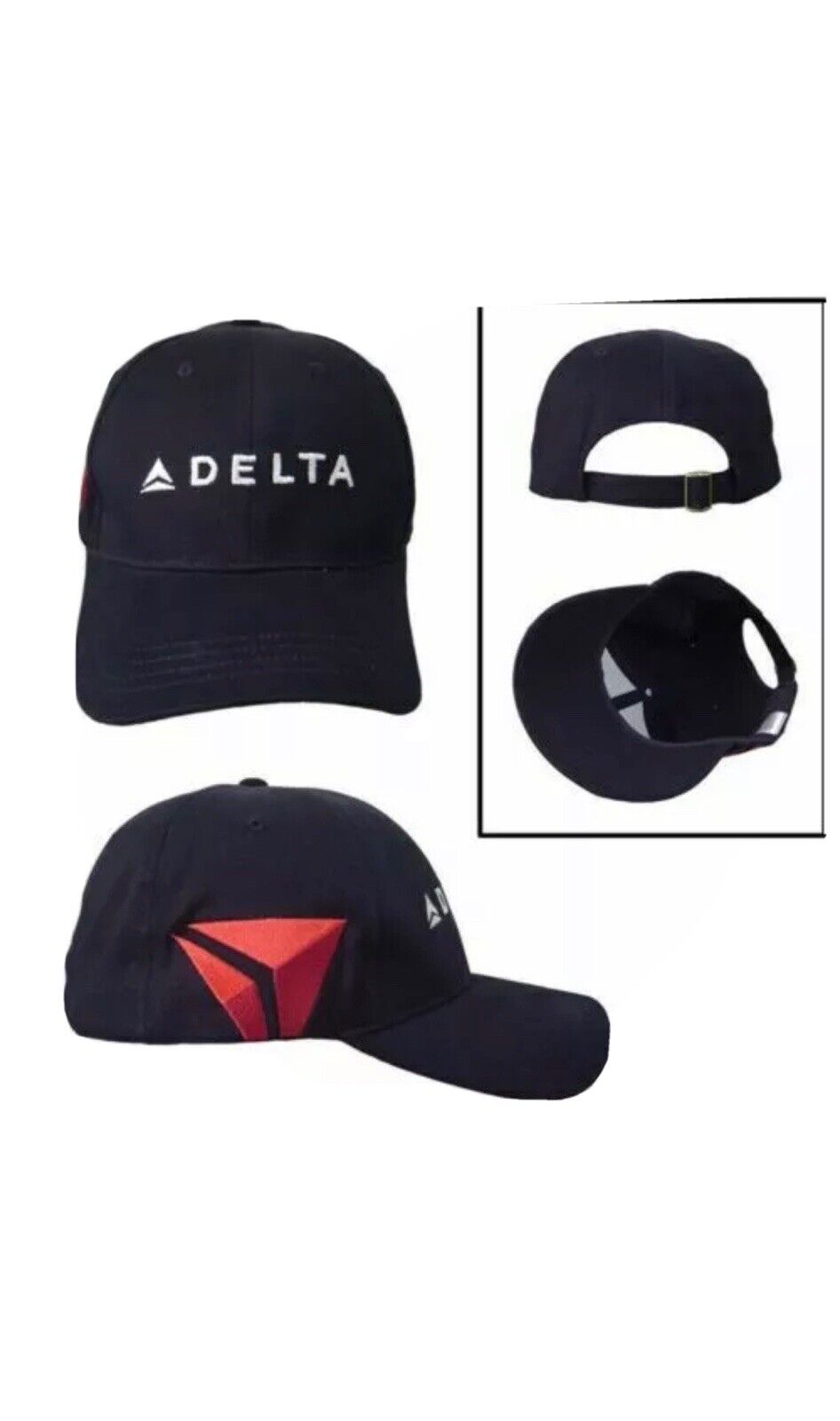 Delta Airlines Black Red White Embroidered Widget Adjustable Baseball Cap Hat