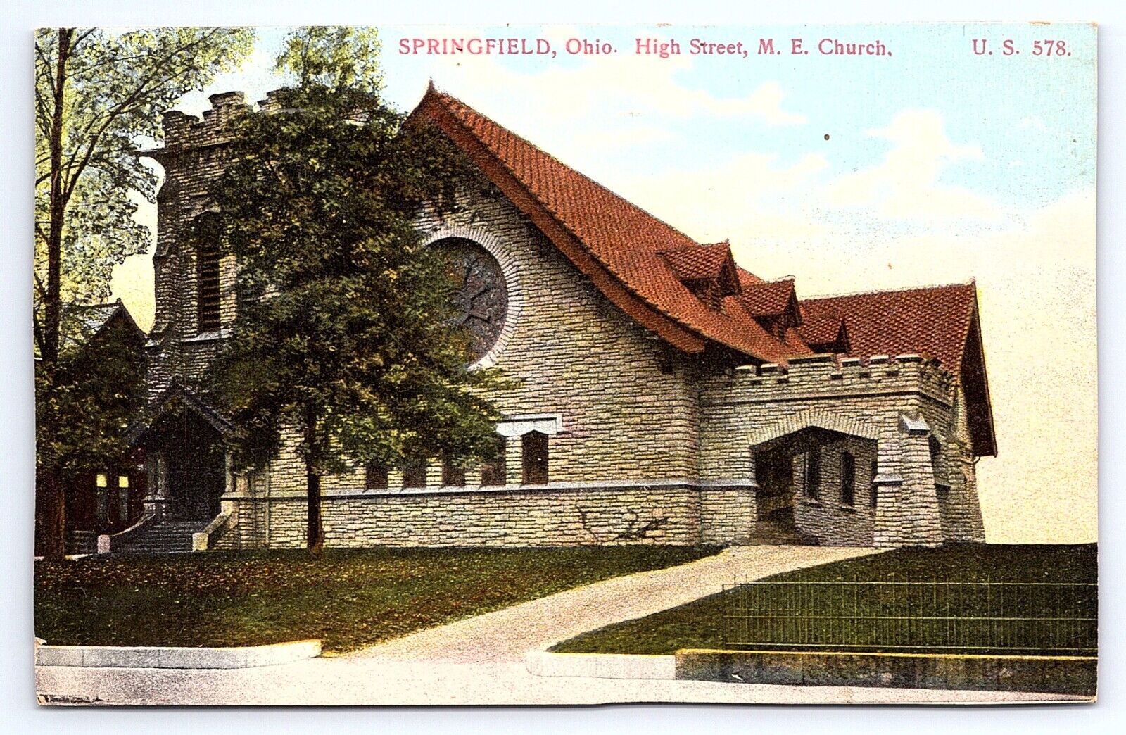 Postcard Springfield Ohio M E Church on High Street OH