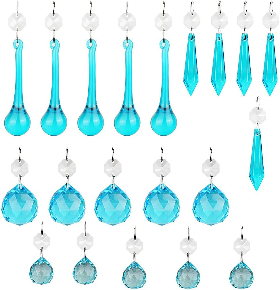 H&D 20PCS Blue Glass Crystal Teardrop Chandelier Prisms Parts Hanging Glass Crys