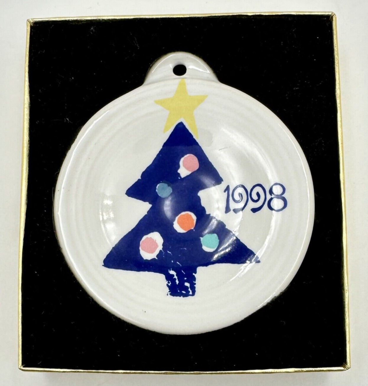 Fiesta Christmas Ornament 1998 Plate w/ Tree May Co. Homer Laughlin Fiestaware