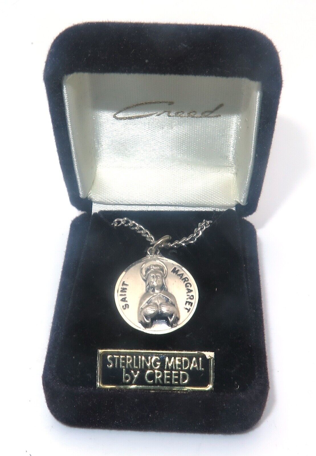NIB Sterling Silver 925 Creed St. Margaret Medal Christian Pendant Necklace Box