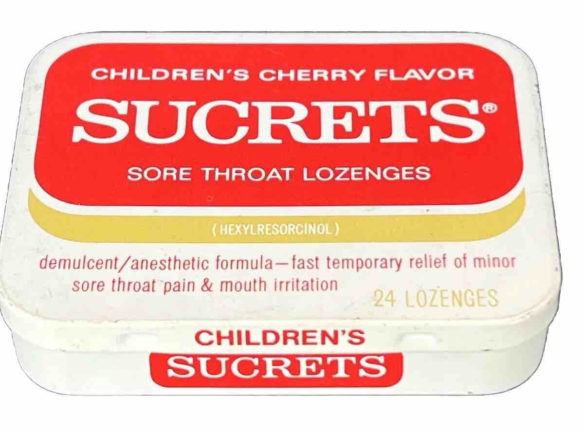 Children\'s Sucrets Tin Cherry Flavor Sore Throat Beecham Products Vintage EMPTY