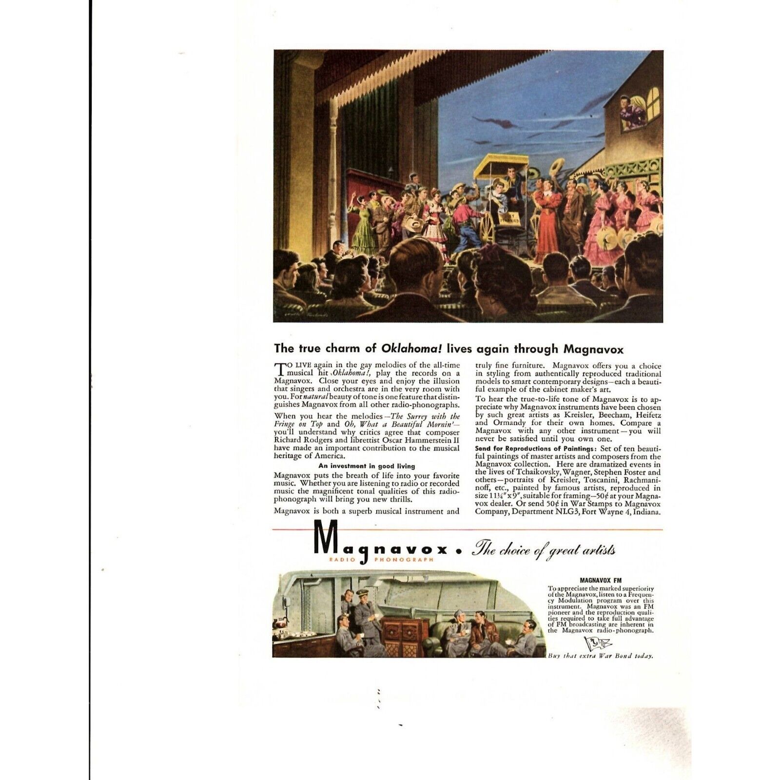 Magnavox Radio Phonograph Advertising Print Ad Vntage Oklahoma WWII