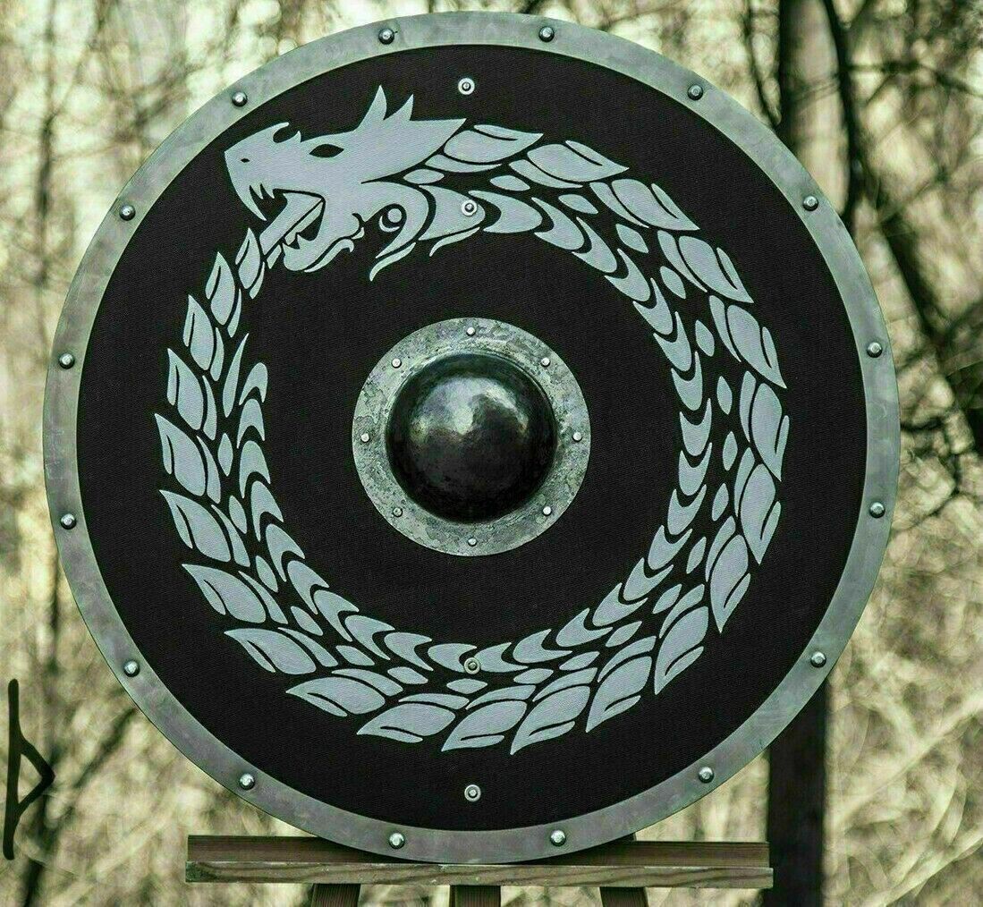 Medieval Wooden Round Viking Dragon Shield Warrior Battle Valhalla Handmade