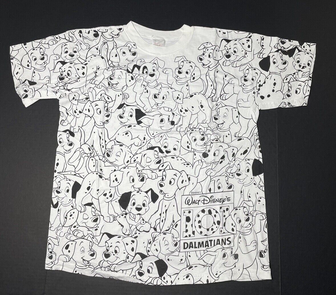 Vintage Walt Disney T-Shirt 101 Dalmatians All-Over Front Print - Rare- READ