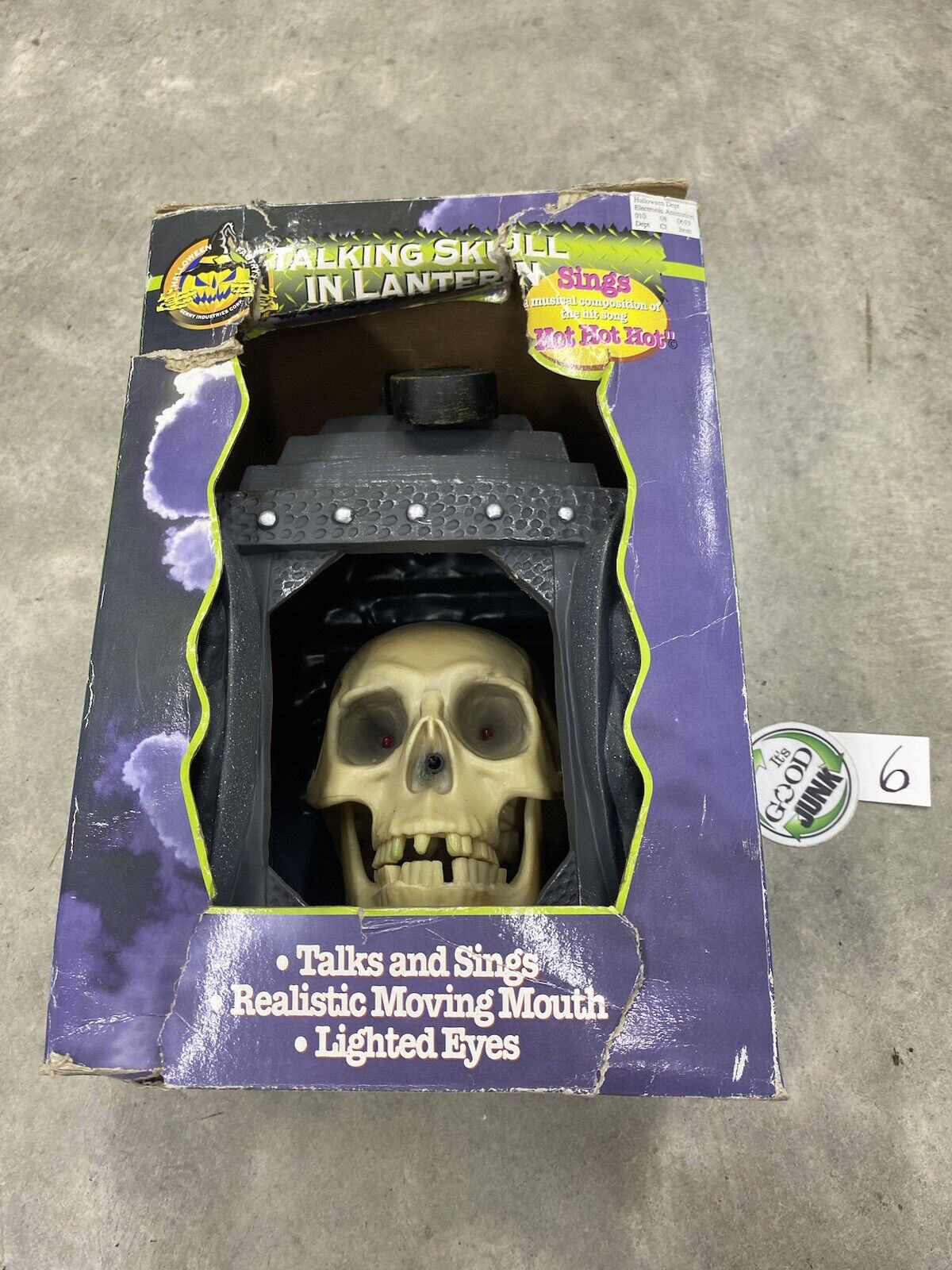 Vintage 1997 GEMMY Animated Talking Skull Lantern Halloween Tested WORKS BOX INC